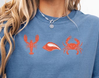 Comfort Colors coastal shirt, lobster crab seashell, summer tshirt, ocean lover gift, ocean animals, beach tee, sea lovers, sea animals tee