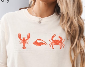 Comfort Colors coastal shirt, lobster crab seashell, summer tshirt, ocean lover gift, ocean animals, beach tee, sea lovers, sea animals tee
