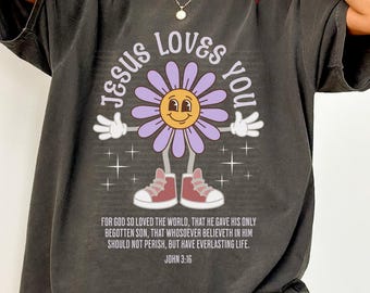 Comfort Colors retro christian tshirt, Jesus loves you, John 3:16 bible verse shirt, christian tee for women, faith based Jesus apparel