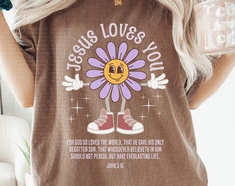 Jesus loves you Comfort Colors retro christian tshirt, John 3:16 bible verse shirt, christian tee for women, faith tees, Jesus apparel