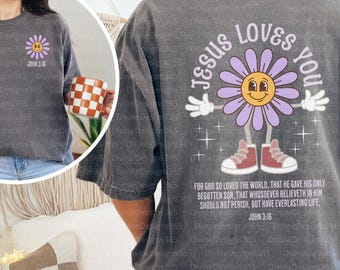 Comfort Colors retro christian tshirt, Jesus loves you, John 3:16, bible verse shirt, christian tee for women, faith based Jesus apparel