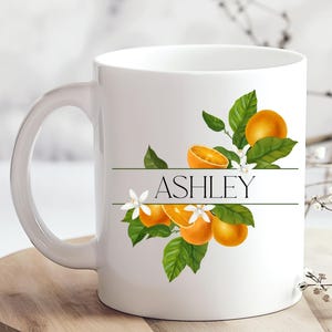 Personalized oranges coffee mug, custom name mug, citrus fruits coffee cup, fruit cups, personalized gift for her, gift for friend coworker