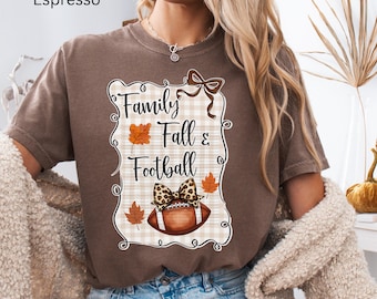 Family fall & football Comfort Colors fall season shirt, coquette leopard print fall autumn shirt, cute fall football lover tee for her