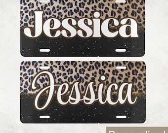 Personalized leopard print car tag, custom name front car license plate, leopard car decor, custom car gifts for her, leopard vanity plates