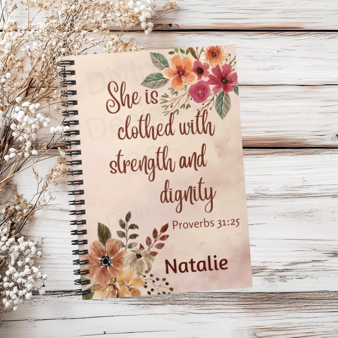 Custom Christian Floral Spiral Notebook, Bible Verse Writing Journal ...