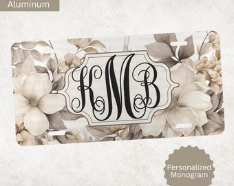 Custom monogram floral license plate, floral monogram car tag, floral vanity plate gift for women, car accessories for her, floral car decor