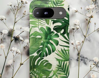 Monstera plant leaves phone case, iPhone, Google Pixel, Samsung Galaxy, tropical green plant phonecase, plant lover gift