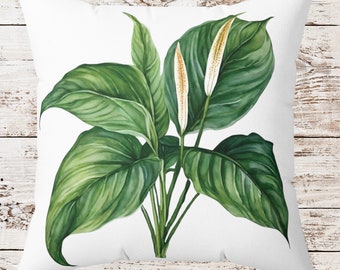 Peace Lily Pillow, Botanical Decor, Square Pillow, Living Room Decor, Plant Decor, Couch Pillow, Decorative Accent Pillow, Plant Pillow