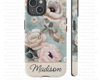 Personalized floral iPhone case, custom flowers name case for iPhone 16 15 14 13 12 11 10 9 8, flowers phone case protective cover gift