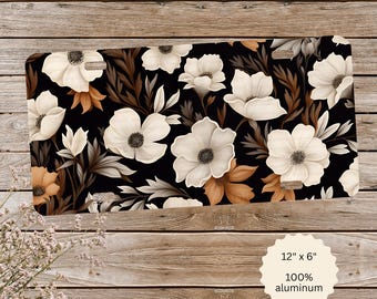 Black Rust Floral License Plate, Floral Car Decor