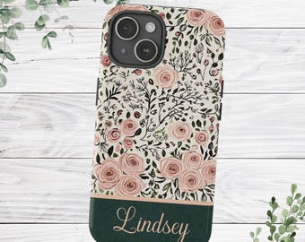 Personalized floral rose iphone case, custom case for iphone, i phone case 16 15 14 13, flower phone case, pink roses, cute gift for her