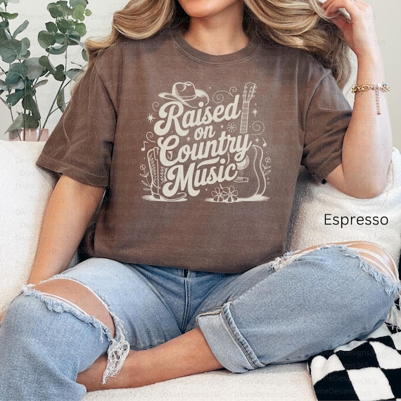 Raised on country music tshirt, Comfort Colors tee, country western tshirt, nashville country music tee, country music lover, farm girl tee