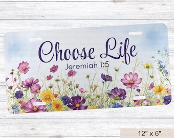 Choose Life christian license plate, Jeremian 1:5 bible verse car tag, floral christian vanity plate, christian women gifts, car accessories