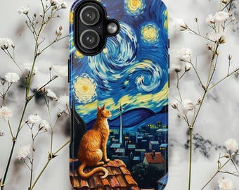 Van Gogh style cat painting phonecase, iPhone 17 16 15 14 13 12 11, Google Pixel, Samsung Galaxy phone case, whimsical cat art lover gift