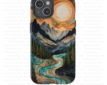 Abstract nature iPhone case, mountains landscape phone case, iPhone 16 15 14 13 12 11 10 9 8 protective case, nature lover phonecase gift