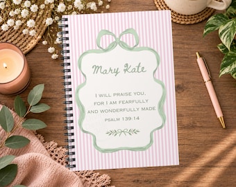 Personalized Christian Notebook, Psalm 139:14 Spiral Journal, Bible Verse Notebook, Custom Name Spiral Journal, Christian Gift for Women