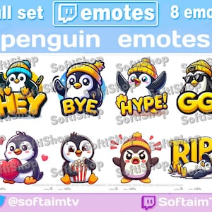 Penguin Emotes (8) | Twitch | YouTube | Discord | Streaming | Penguin Emote Pack