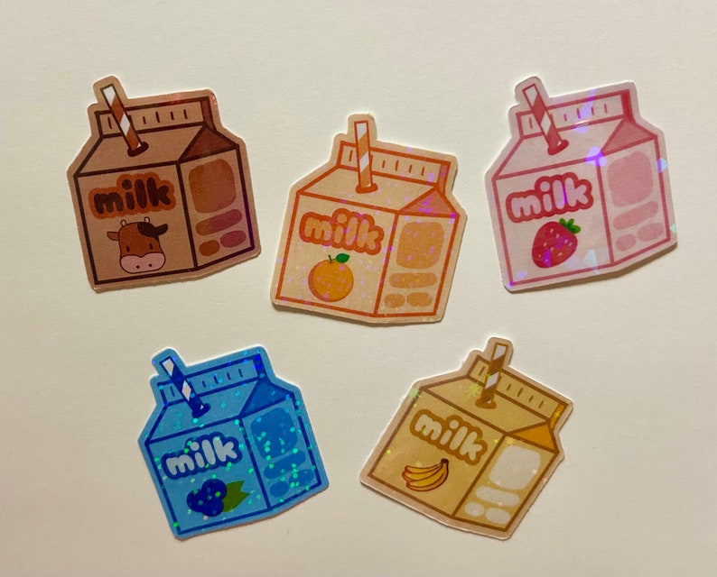 MINI Bundleholographic Milk Stickers Kawaii Sticker Waterproof Cute ...