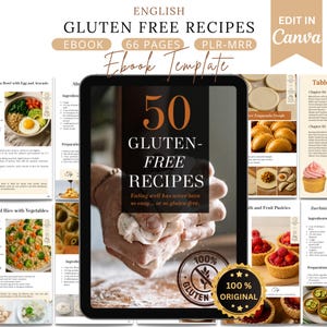 50 gluten-free recipes,Gluten-free recipe ebook, ebook for celiacs,healthy recipes,recipes for celiacs,template canva,plr,mrr,pdf