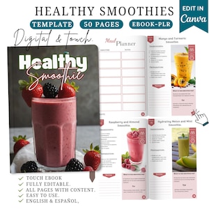 Gesunde Smoothie Rezepte, eBook für Gesunde Rezepte, Canva eBook, Canva Template, Custom eBook, Ernährung eBook, Kochbuch Template, Smoothie PDF