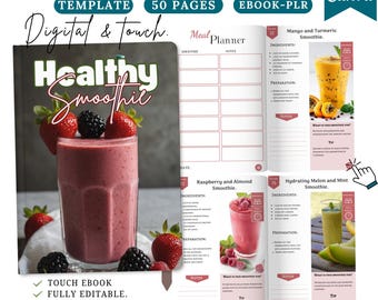 Recetas de batidos saludables, libro electrónico de recetas saludables, libro electrónico de Canva, plantilla de Canva, libro electrónico personalizado, libro electrónico de nutrición, plantilla de libro de cocina, PDF de batidos