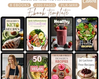 Healthy recipes ebook bundle,Pack of 8 ebooks,nutrition,healthy eating,wellness and health,Canva template, recipe books, workbook,ebooks,PLR
