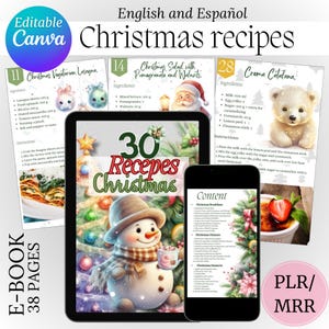 Recetas navideñas,ebook navideño,plantilla canva,ebook canva,libro de cocina navideño,regalos navideños,plr,mrr,recetas,en español,en inglés