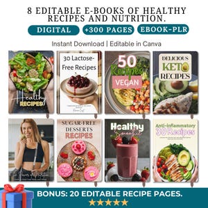 Paquete de libros electrónicos de recetas saludables: Nutrición y dieta (plantilla Canva), libro electrónico sobre alimentación limpia, libro electrónico sobre estilo de vida saludable, recetas de comida saludable, libro electrónico sobre nutrición