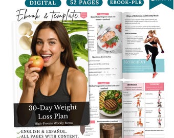 30-Tage Abnehmplan,Gesunder Essplan,Gesunde Ernährung,Riweißige Diät,Gesunde Rezepte,Abnehmmenü,Diät Ebook,Wöchentlicher Essensplaner,