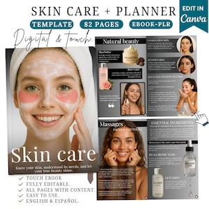 Skincare ebook,skin care planner,skincare ebook template,skincare coach ebook,diy skincare,workout ebook,template canva,ebook plr