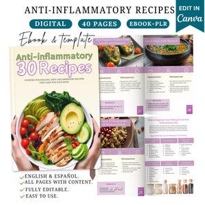 Anti-inflammatory recipes, Canva ebook, recipe ebook, healthy recipes,Canva template,wellness and health, nutrition ebook, PLR, health guide image 1