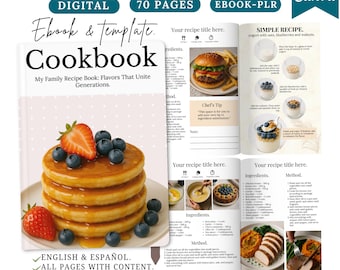Szablon e-booka z przepisami, e-book z przepisami kulinarnymi, szablon e-booka canva, szablon przepisu canva, planer posiłków, strony z przepisami, książka kucharska DIY, spersonalizowany e-book