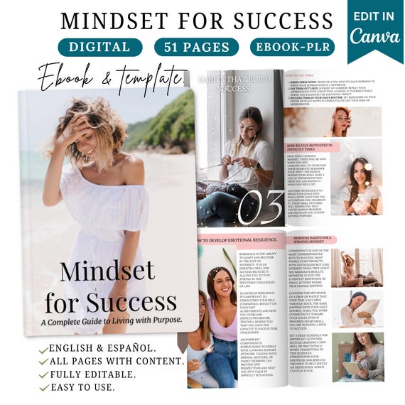 Mindset for Success eBook: Annual Planner, PLR Canva Template