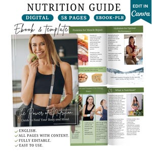 El poder de la nutrición, ebook de nutrición, plantilla de Canva, ebook de Canva, bienestar, ebook de dieta, salud y bienestar, alimentación saludable, ebook PLR