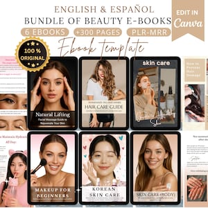 Beauty eBook Bundle,Natural beauty ebook, skincare ebook, haircare ebook,Korean skincare,Canva template,self-love ebook,beauty coach,plr,mrr