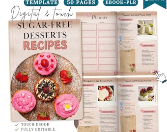 Recetas de postres sin azúcar, postres saludables, recetas, libros electrónicos, salud y bienestar, plantilla de libro de cocina, plantilla de Canva, libro electrónico PLR, libro de recetas