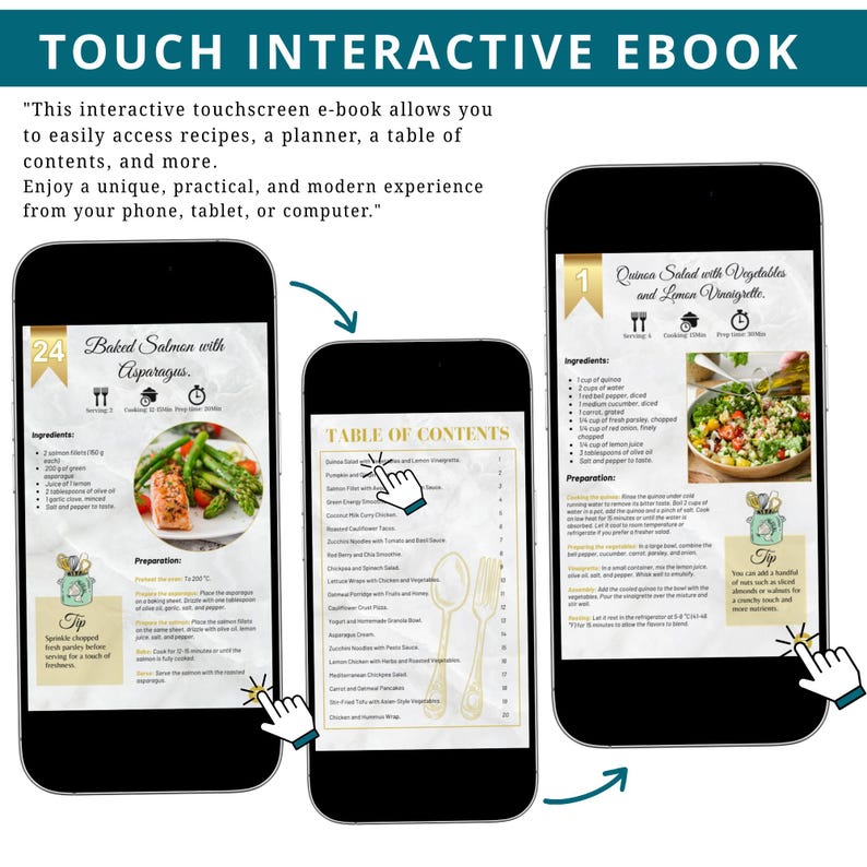 Recetas saludables, recetas ricas en proteínas, libro electrónico de bienestar, recetas caseras, libro electrónico de nutrición, cuaderno de trabajo, libro electrónico PLR, plantilla de libro de cocina, libro electrónico de Canva, Touch imagen 3