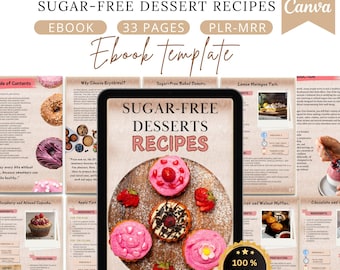 Sugar-free dessert recipes,healthy desserts,recipes,ebooks,health and well-being, cookbook template,canva template, plr,mrr,recipes workbook