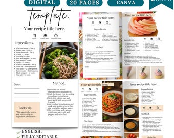 Editable recipe template,20 editable pages Canva,editable recipe page,canva recipe template,cute recipe template,family recipe template,PDF