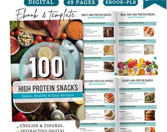 100 High Protein Snack Recipes Ebook: Meal Planner (Canva Template),Nutrition Lead Magnet, High Protein Foods,healthy cookbook