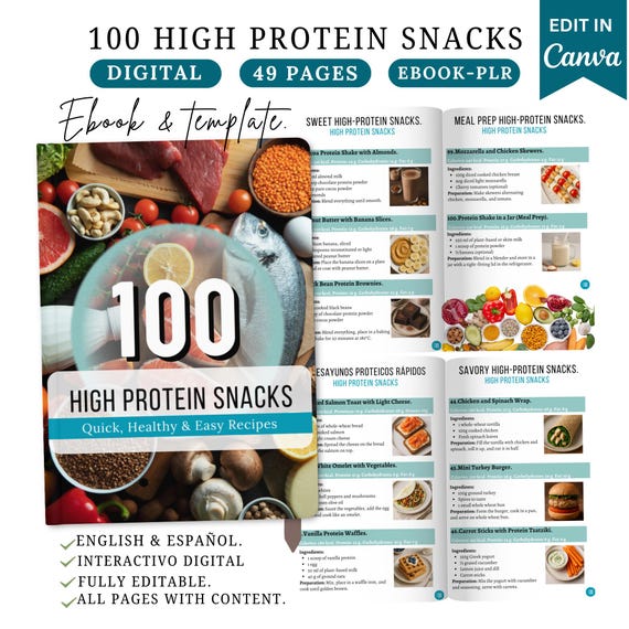 100 High Protein Snack Recipes Ebook: Meal Planner (Canva Template),Nutrition Lead Magnet, High Protein Foods,healthy cookbook