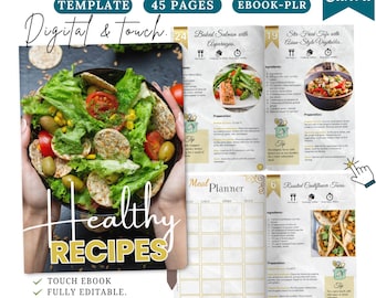 Healthy recipes,protein-rich recipes, wellness ebook,diy recipes, nutrition ebook, workbook, PLR ebook, cookbook template, Canva ebook,Touch