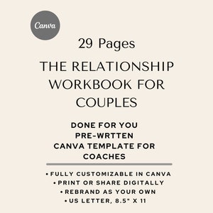 Relationship Workbook for Coaches: Couples Therapy Tools (Canva PDF)