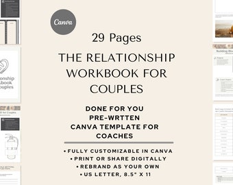 Relationship Workbook for Coaches: Couples Therapy Tools (Canva PDF)