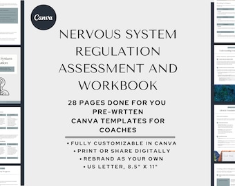 Nervous System Regulation Workbook | Trauma Healing Coaching Assessment Canva Template PDF Download
