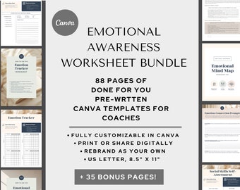 Emotional Awareness Coaching Worksheets: Editable Canva Templates (Digital Download)