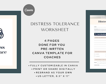 Distress Tolerance Worksheet, Mental Health Canva Template (Digital Download)