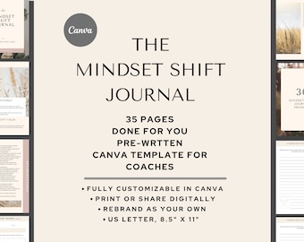 Mindset Shift Journal: 30-Day Prompts, Canva Template (PDF Download)