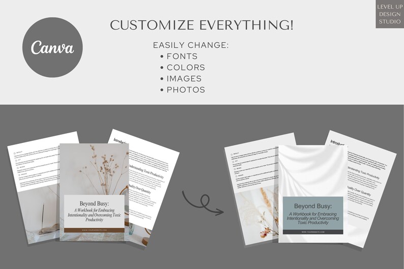 Professional development template wall art for office — contemporary beige design with guided chapter dividers and coaching content