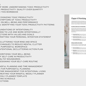 Wellness workbook poster for study room — serene neutral palette with organized reflection prompts and customizable Canva format